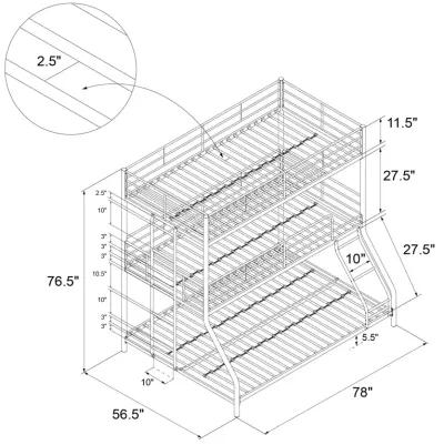 Everleigh Metal Triple Bunk Bed with Metal Slats and 2 Integrated Ladders