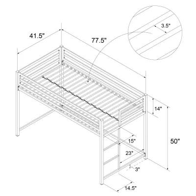 Miles Metal Junior Twin Loft Bed with Integrated Ladder