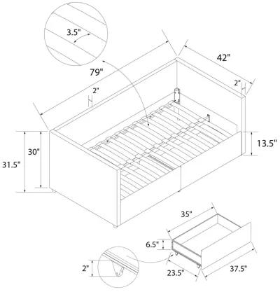 Upholstered Daybed with Wooden Slats and Storage Drawers