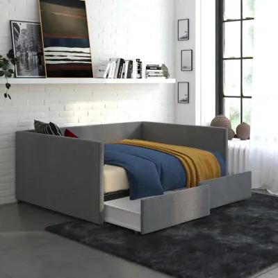 Upholstered Daybed with Wooden Slats and Storage Drawers