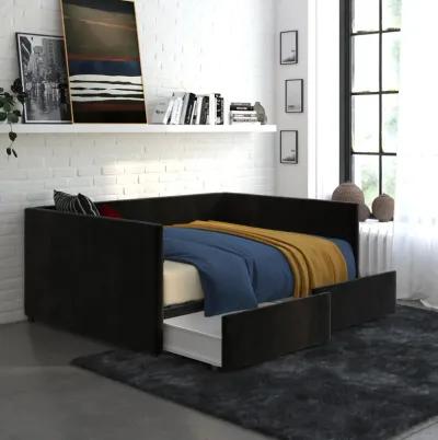 Upholstered Daybed with Wooden Slats and Storage Drawers