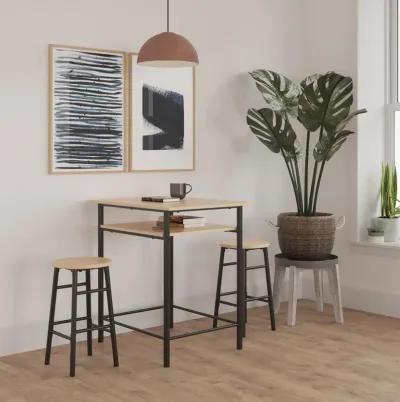 Jace Counter Height Kitchen 3 Piece Pub Set, Wood Finish and Metal Frame, Pub Table and 2 Bar Stools