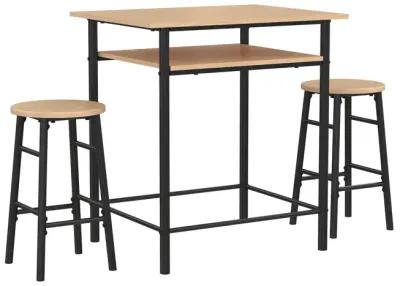 Jace Counter Height Kitchen 3 Piece Pub Set, Wood Finish and Metal Frame, Pub Table and 2 Bar Stools