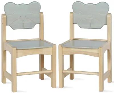 Solid Wood Two Tone Bear Chairs for Kids, Set of 2