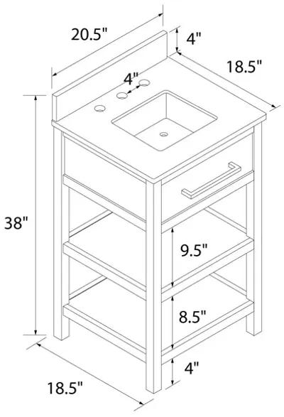 Pisa 20 Inch Bathroom Vanity with Carrera Countertop and 2 Storage Shelves