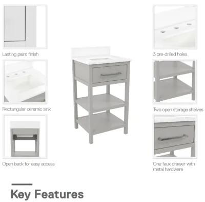 Pisa 20 Inch Bathroom Vanity with Carrera Countertop and 2 Storage Shelves