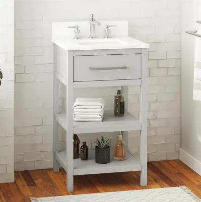 Pisa 20 Inch Bathroom Vanity with Carrera Countertop and 2 Storage Shelves