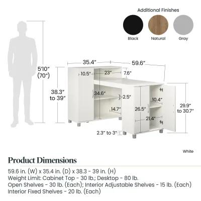 Basin Hobby and Craft Desk with Open Shelving and Storage Cabinet