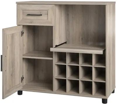 Tindall Modern Farmhouse Bar Cabinet with Pull Out Shelf and 12 Cubbies