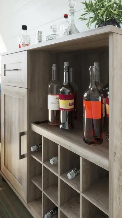 Tindall Modern Farmhouse Bar Cabinet with Pull Out Shelf and 12 Cubbies