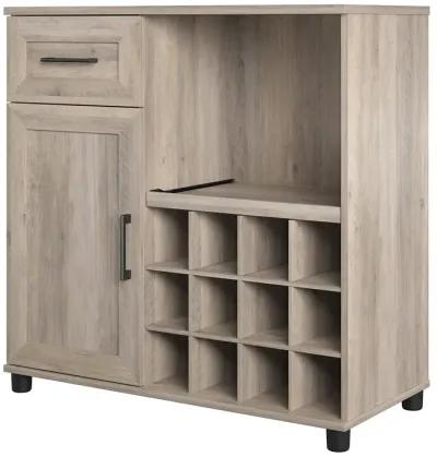 Tindall Modern Farmhouse Bar Cabinet with Pull Out Shelf and 12 Cubbies