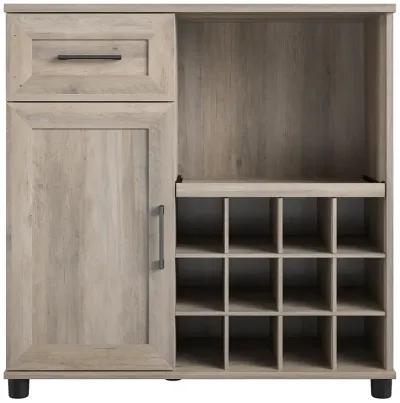 Tindall Modern Farmhouse Bar Cabinet with Pull Out Shelf and 12 Cubbies