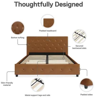 Dakota Upholstered Platform Bed With Diamond Button Tufted Heaboard