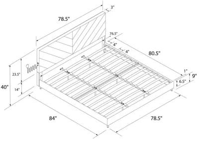 Paxson Upholstered Bed with USB Port and Wood Slats