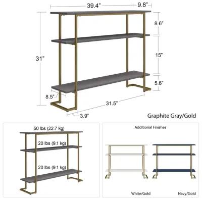 Olten Console Sofa Table with 3 Open Shelves and Metal Frame