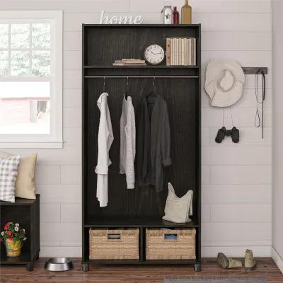 Camberly 36 Inch Wide Mudroom Storage Cabinet with Clothing Rod