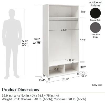 Camberly 36 Inch Wide Mudroom Storage Cabinet with Clothing Rod