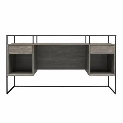 Camley Modern Desk with Fluted Glass Top, 2 Drawers and Storage