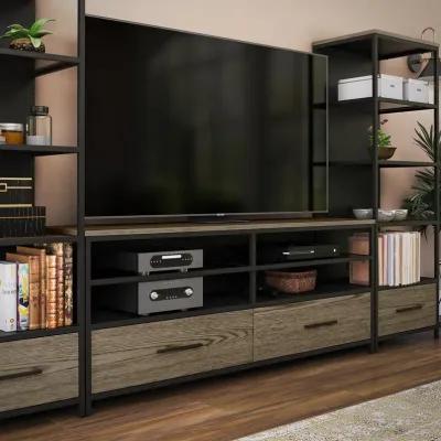 Structure Mixed Media TV Stand with 4 Shelves and 2 Drawers for TVs up to 60 Inches