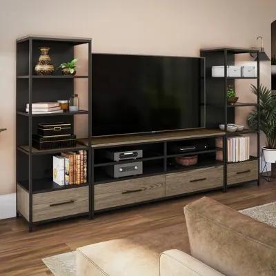 Structure Mixed Media TV Stand with 4 Shelves and 2 Drawers for TVs up to 60 Inches