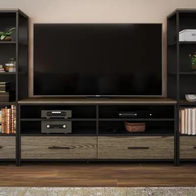 Structure Mixed Media TV Stand with 4 Shelves and 2 Drawers for TVs up to 60 Inches