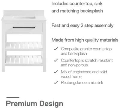 Camden Bathroom Vanity with Ceramic Sink and Metal Towel Rack