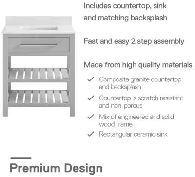 Camden Bathroom Vanity with Ceramic Sink and Metal Towel Rack