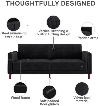 Pin Tufted Transitional Futon with Vertical Stitching and Button Tufting