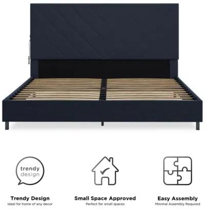 Paxson Upholstered Bed with USB Port and Wood Slats