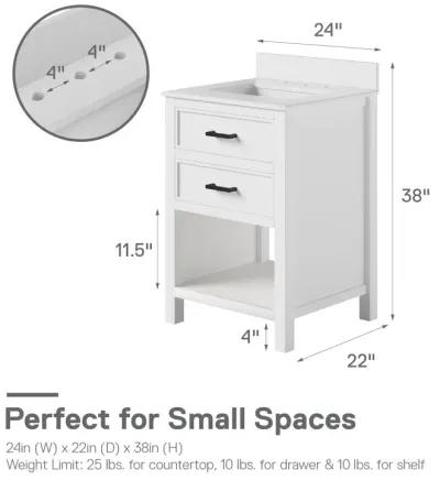 Maine 24 Inch Bathroom Vanity with Carrera Countertop and Rectangular Ceramic Sin