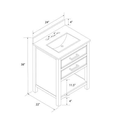 Maine 24 Inch Bathroom Vanity with Carrera Countertop and Rectangular Ceramic Sin