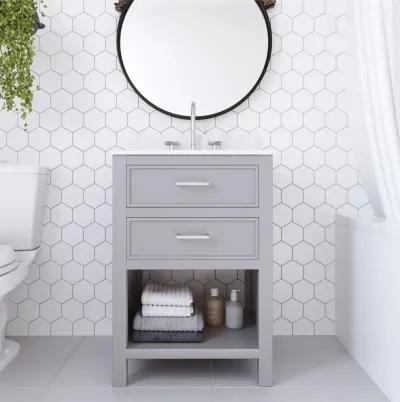 Maine 24 Inch Bathroom Vanity with Carrera Countertop and Rectangular Ceramic Sin