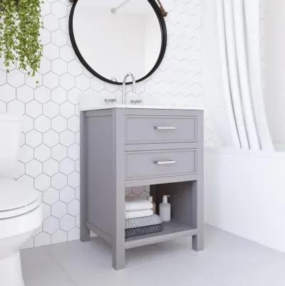 Maine 24 Inch Bathroom Vanity with Carrera Countertop and Rectangular Ceramic Sin