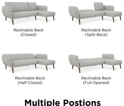 Brittany Sectional Futon Sofa with Vertical Channel Tufting and Curved Armrests