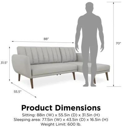 Brittany Sectional Futon Sofa with Vertical Channel Tufting and Curved Armrests