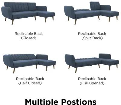 Brittany Sectional Futon Sofa with Vertical Channel Tufting and Curved Armrests