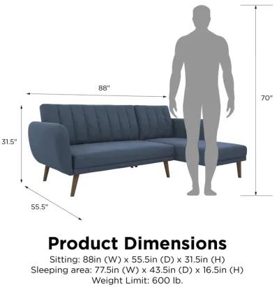 Brittany Sectional Futon Sofa with Vertical Channel Tufting and Curved Armrests