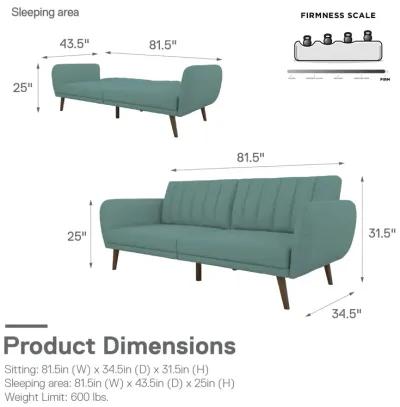 Brittany Futon with Vertical Channel Tufting and Curved Armrests