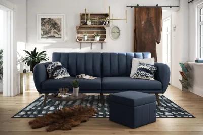 Brittany Futon with Vertical Channel Tufting and Curved Armrests