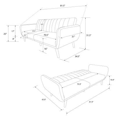 Brittany Futon with Vertical Channel Tufting and Curved Armrests