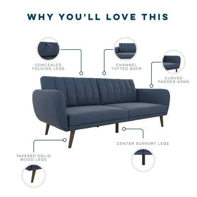 Brittany Futon with Vertical Channel Tufting and Curved Armrests