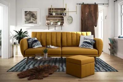 Brittany Futon with Vertical Channel Tufting and Curved Armrests