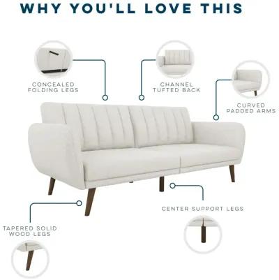 Brittany Futon with Vertical Channel Tufting and Curved Armrests