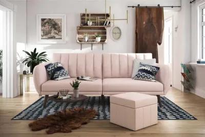 Brittany Futon with Vertical Channel Tufting and Curved Armrests