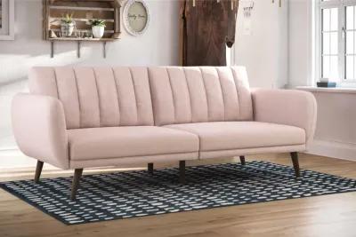 Brittany Futon with Vertical Channel Tufting and Curved Armrests