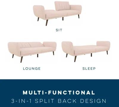 Brittany Futon with Vertical Channel Tufting and Curved Armrests