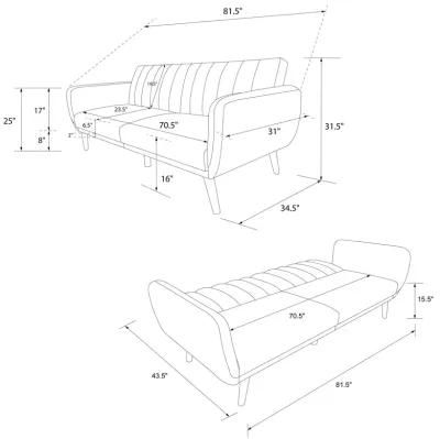 Brittany Futon with Vertical Channel Tufting and Curved Armrests