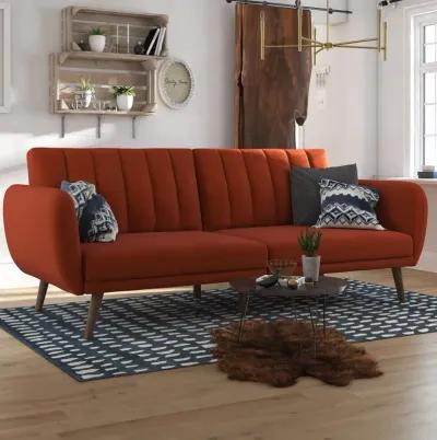 Brittany Futon with Vertical Channel Tufting and Curved Armrests