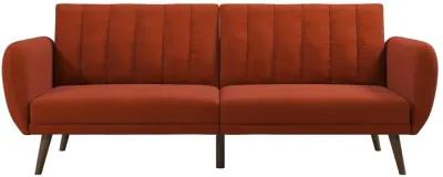 Brittany Futon with Vertical Channel Tufting and Curved Armrests