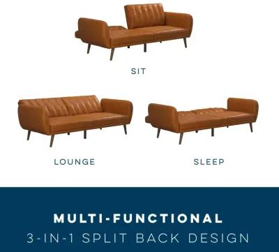 Brittany Futon with Vertical Channel Tufting and Curved Armrests